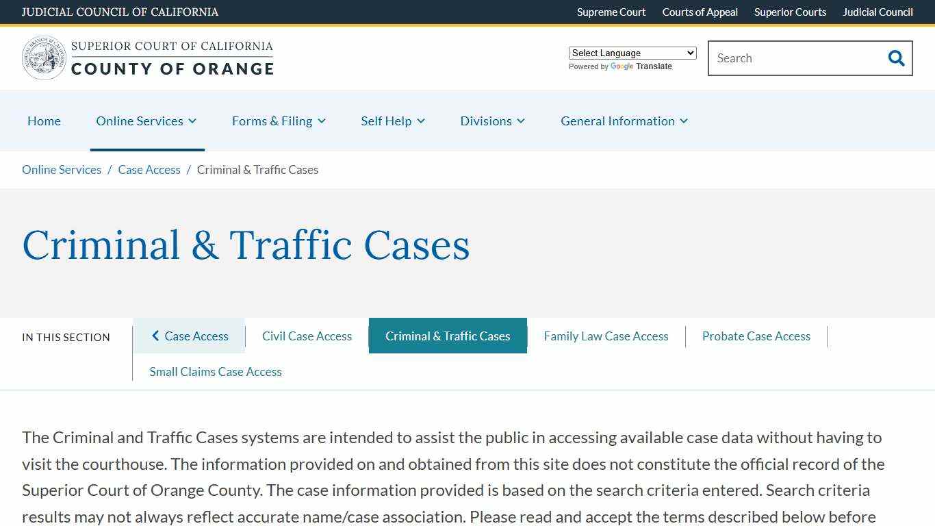 Criminal & Traffic Cases | Superior Court of California | County of Orange
