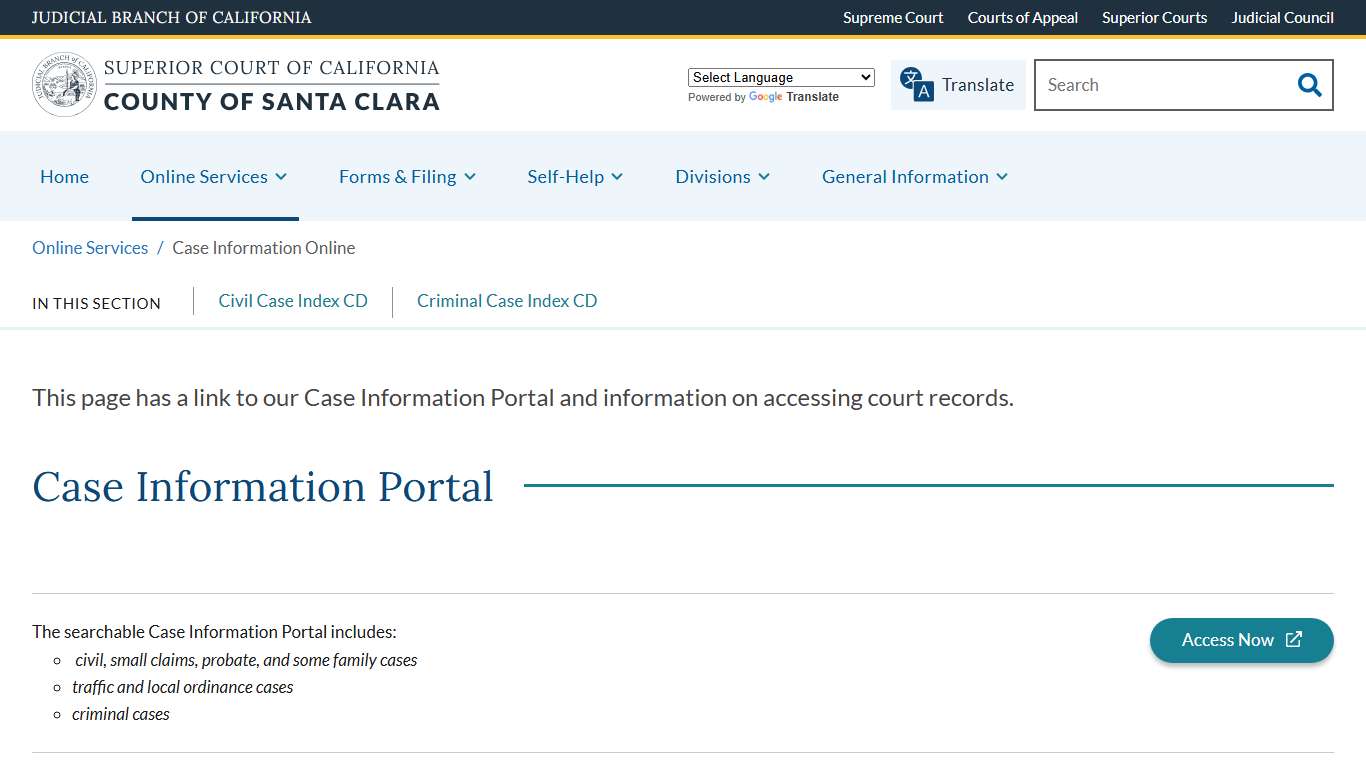 Case Information Online | Superior Court of California | County of Santa Clara