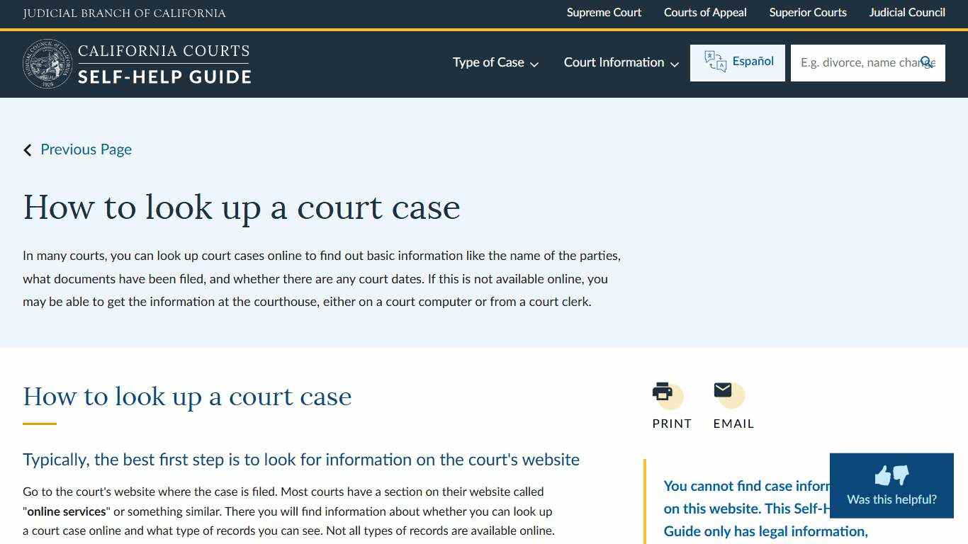 How to look up a court case | California Courts | Self Help Guide