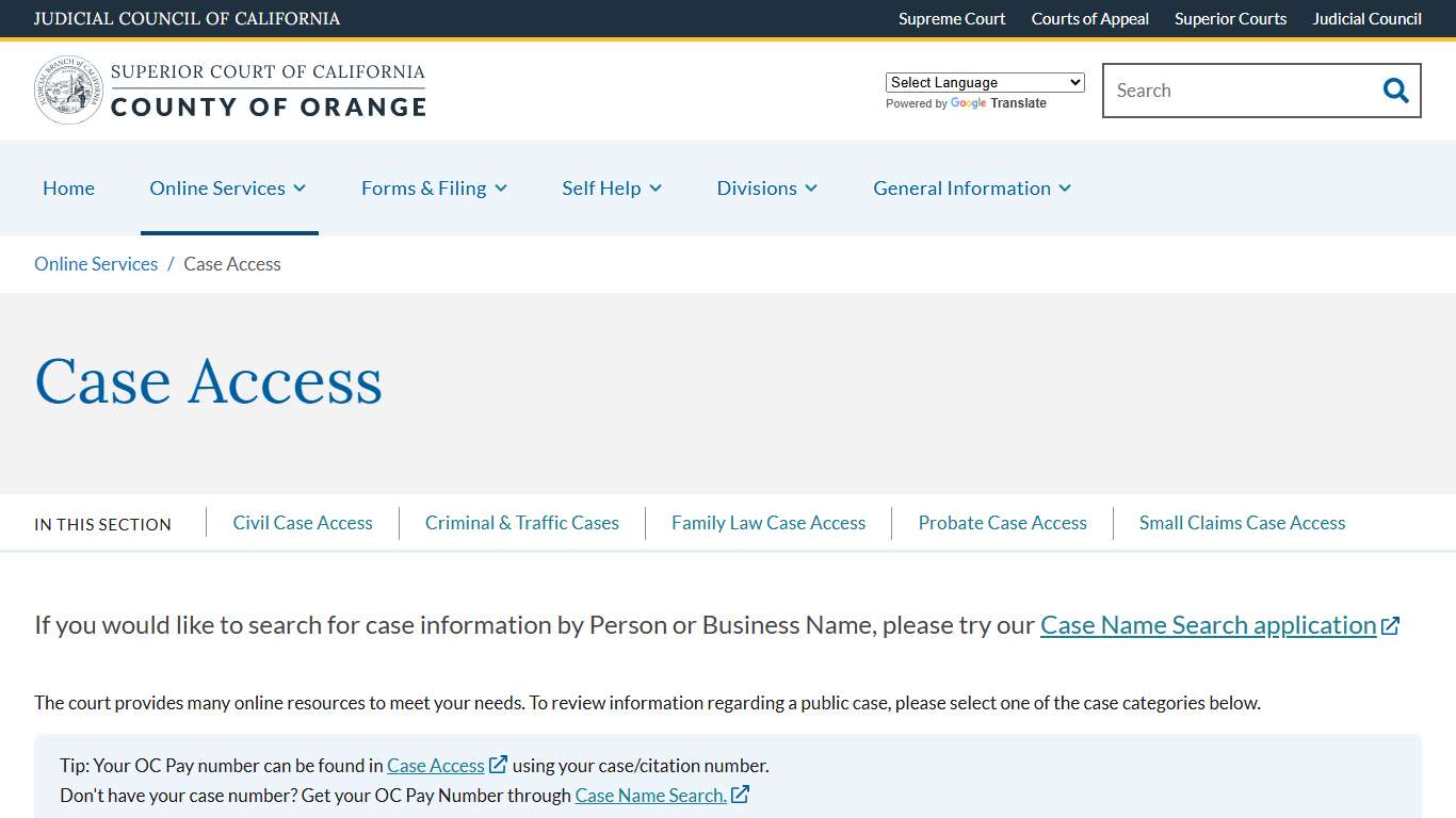 Case Access | Superior Court of California | County of Orange